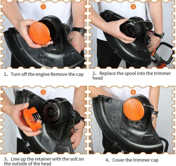 Lollanda 6-pak Trimmerspoler med trimmertråd, 2 dæksler og 2 fjedre til Black+Decker græstrimmer, automatisk fremføring