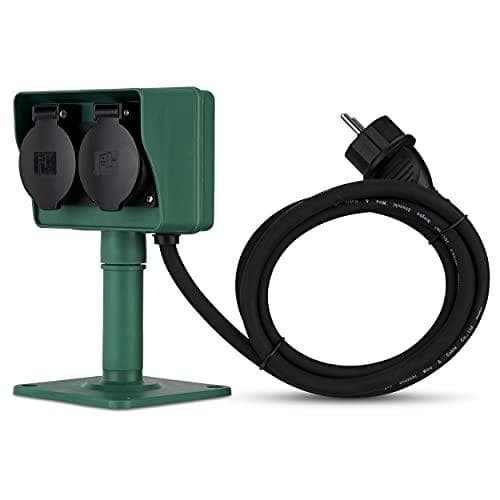 REV 0595004555 Jordspyd, 2-vejs havestik, IP44, kabel 1,4m, max. 3500W, grøn