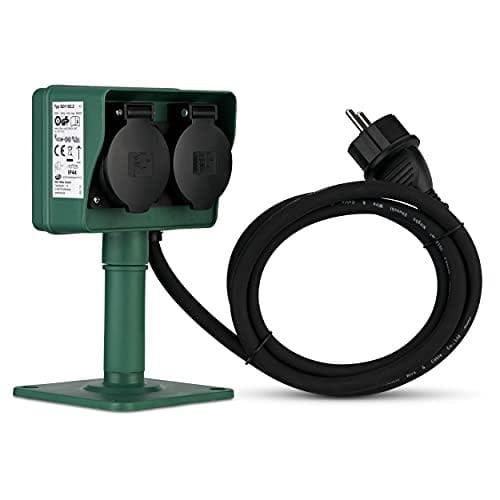 REV 0595004555 Jordspyd, 2-vejs havestik, IP44, kabel 1,4m, max. 3500W, grøn