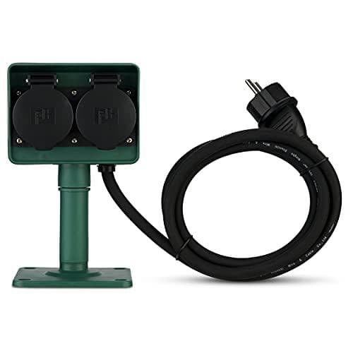 REV 0595004555 Jordspyd, 2-vejs havestik, IP44, kabel 1,4m, max. 3500W, grøn