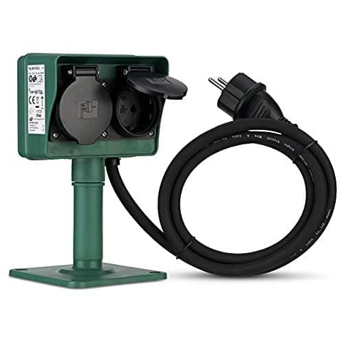 REV 0595004555 Jordspyd, 2-vejs havestik, IP44, kabel 1,4m, max. 3500W, grøn