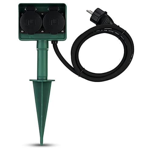 REV 0595004555 Jordspyd, 2-vejs havestik, IP44, kabel 1,4m, max. 3500W, grøn