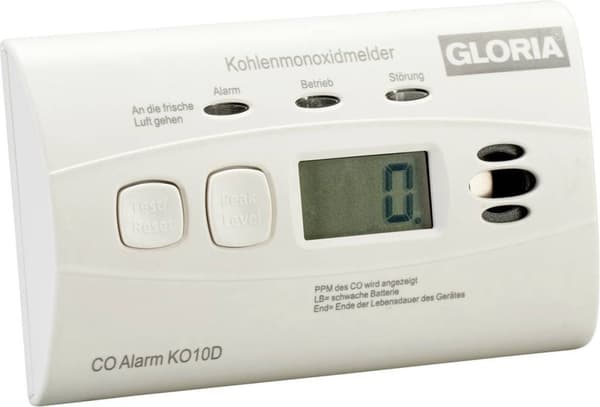 Gloria KO10D Kulilte detektor Inkl. batteri (10 år) batteridrevet Detektion af kulilte
