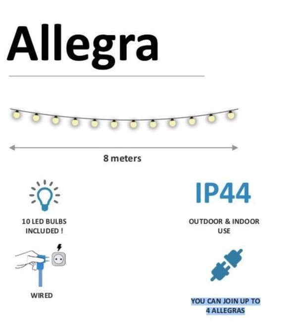 Ljussladd Allegra 8 meter. Svart med 10 x LED (länkad) tillverkad av NewGarden