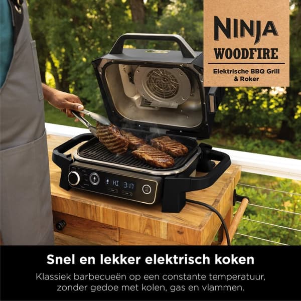 Ninja Woodfire Outdoor Grill - Svart - Metall - Plast - Rostfritt stål - Rektangulär - Galler - 1 zon(er) -