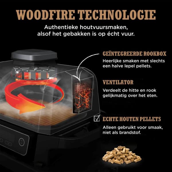 Ninja Woodfire Outdoor Grill - Svart - Metall - Plast - Rostfritt stål - Rektangulär - Galler - 1 zon(er) -