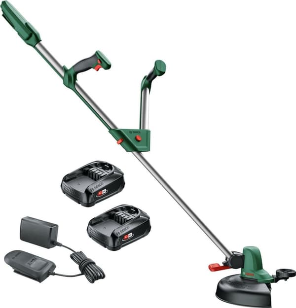 Bosch batteritrimmer UniversalGrassCut 18-260 - leveres med to 18 V Li-Ion batterier (2,0 Ah) og en oplader