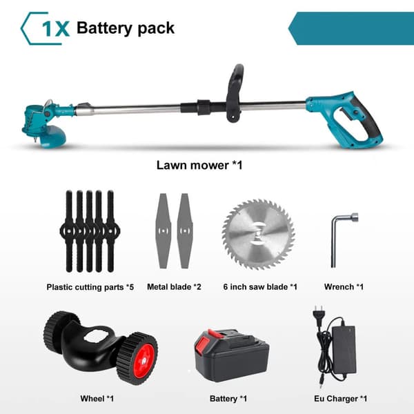 Batteridriven Gräsklippare, 1500W Effekt, Flera Vinkeljusteringar,Läge 3, EU