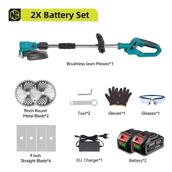 Borstlös elektrisk gräsklippare, 4000W effekt, 36000RPM hastighet,2 batteri EU-kontakt, EU