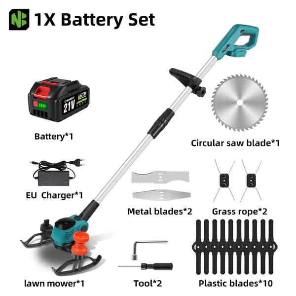 Elektrisk Plæneklipper, 3000W Effekt, 6 Tommer Klippebredde,1 Batteri EU Stik