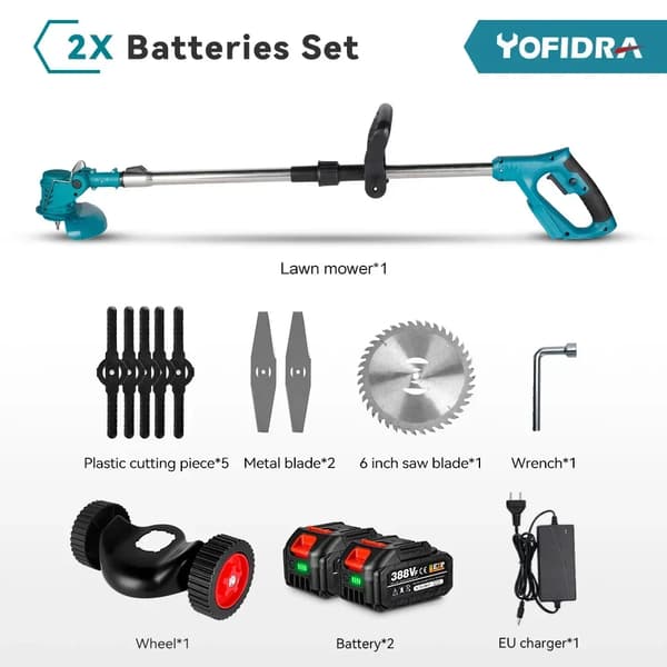 Elektrisk Gräsklippare, Sladdlös Drift, Justerbar Handhållen Design,2 Batteri EU Kontakt