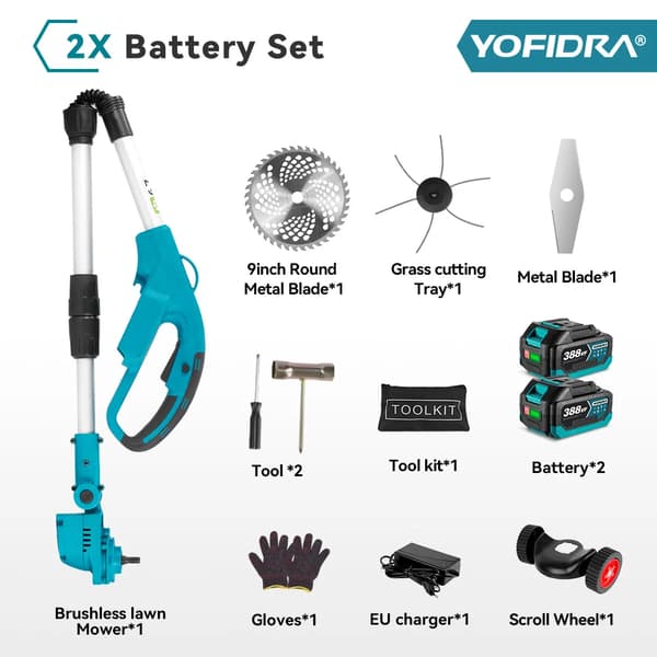 Elektrisk Plæneklipper, 4000W Effekt, 36.000 RPM Motor,2 Batteri