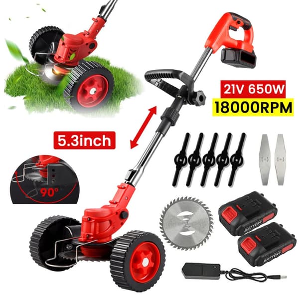 Elektrisk Plæneklipper, 650W Effekt, 18000 RPM Hastighed,2 Batteri