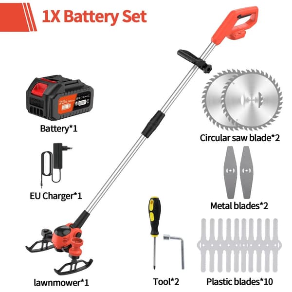 Trådløs Plæneklipper, 21V Strøm, 850W Motor, 15CM Savblad,Orange 1