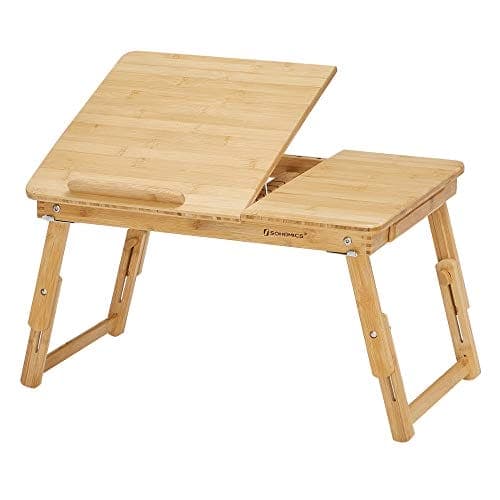 Songmics Bambu Lap Desk, Laptop Table, Breakfast Tray med 5 justerbara lutningsvinklar, Natural Trä