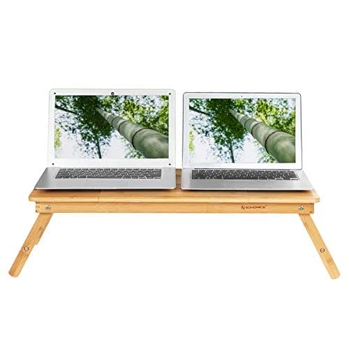 Songmics bambu bärbar dator skrivbord, vikbar sängbord, för vänsterhander, små
