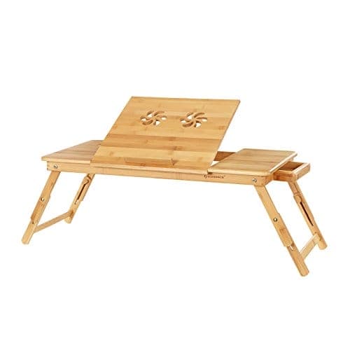 Songmics bambu bärbar dator skrivbord, vikbar sängbord, för vänsterhander, små