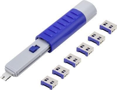 Renkforce USB portlås RF-4714586 sæt med 6 stk sølv, blå inkl. 1 nøgle RF-4714586 (RF-4714586)