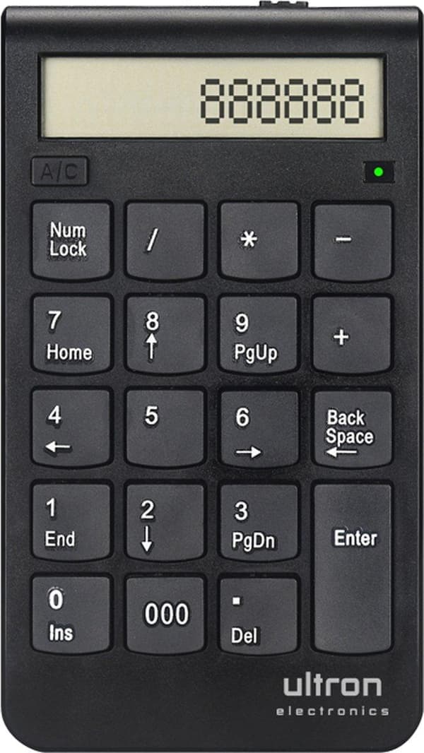 Ultron UN-2 - Trådlös numerisk knappsats och miniräknare i ett - laddningsbar - USB 2,4GHz dongel - svart