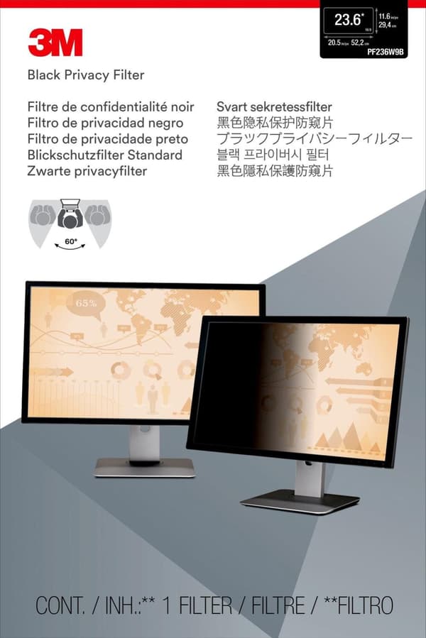 3M Desktop Wide Screen Privacy Filter 23.6 - Screen Privacy Filter - 23.6 Wide - Svart