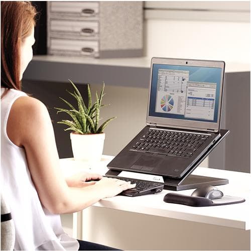 Fellowes bärbara stativ för hemmakontor, för bärbara datorer upp till 17 tum (43,18 cm), modern design, ergonomiskt höj- och sänkbar, svart