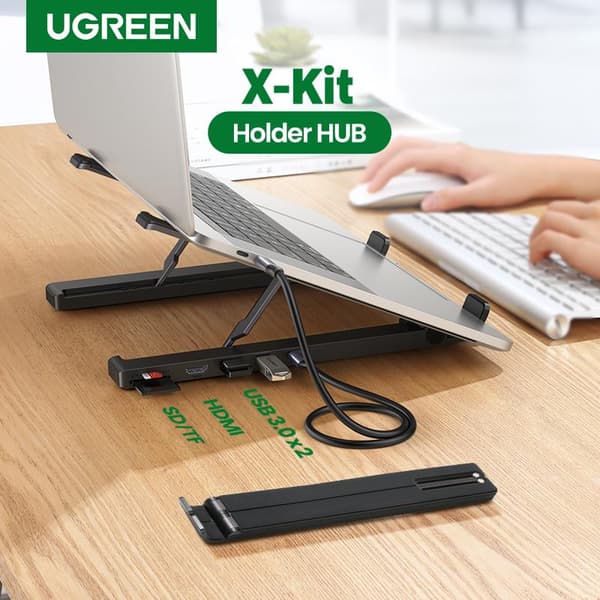 UGREEN X-Kit Ergonomic Laptop Stand med 5-i-1 USB-C Dock Sort