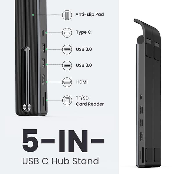 UGREEN X-Kit Ergonomic Laptop Stand med 5-i-1 USB-C Dock Sort