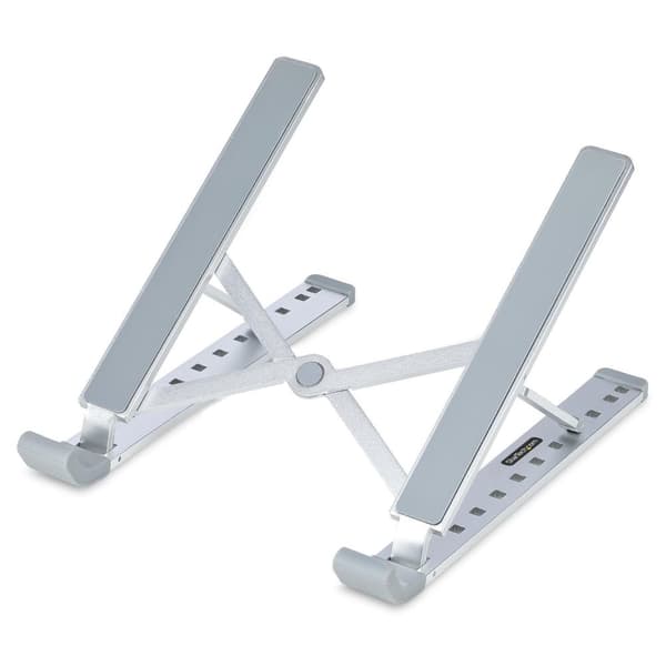 StarTech.com Foldbar Laptop Riser Stand, Bærbar Højde Justerbar Ergonomisk Laptop Stand, Ventileret Aluminiumsramme understøtter 22lb (10Kg), Tilt/hæv Sølv
