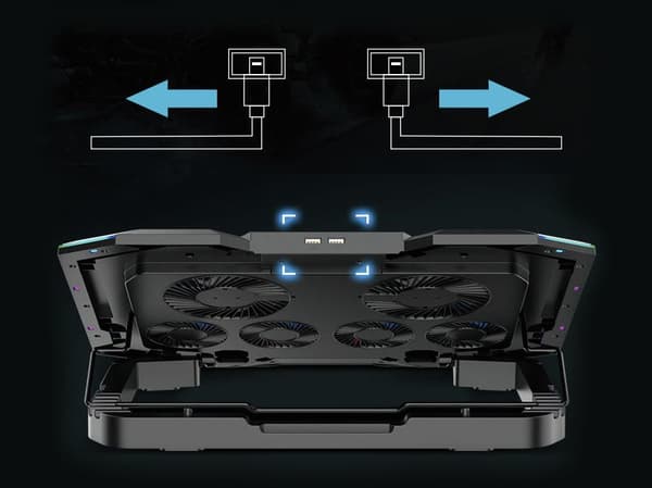 Conceptronic ERGO Gaming - Notebook blæser - med 2-ports USB 2.0 hub, smartphone stativ - 43,2 cm (17") - 100 mm/70 mm - sort