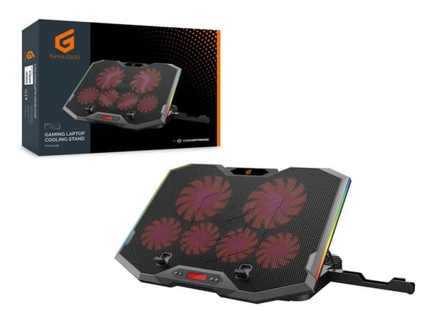 Conceptronic ERGO Gaming - Notebook blæser - med 2-ports USB 2.0 hub, smartphone stativ - 43,2 cm (17") - 100 mm/70 mm - sort