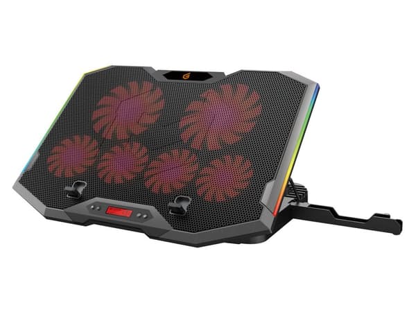 Conceptronic ERGO Gaming - Notebook blæser - med 2-ports USB 2.0 hub, smartphone stativ - 43,2 cm (17") - 100 mm/70 mm - sort Grå