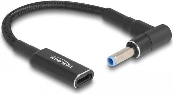 Delock - Virtalähde - 24-nastainen USB-C (W) DC-liittimeen 4,5 x 3,0 mm (M) kulmassa - 19,5 V - 3 A - 15 cm - Musta (60031)