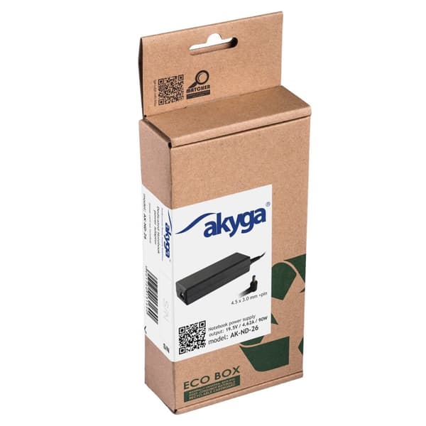 Akyga notebook-strömadapter AK-ND-26 19,5V/4,62A 90W 4,5x3,0 mm + stift HP-strömadapter/växelriktare In