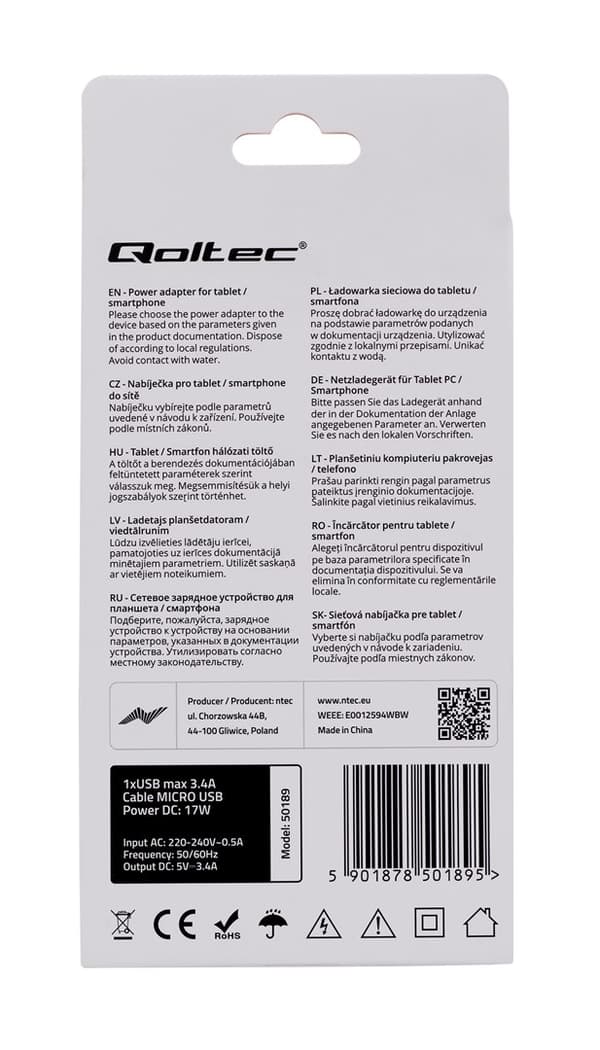 Qoltec 50189 mobilladdare Indoor Black