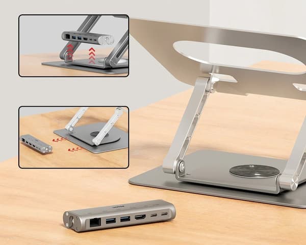 Justerbar laptop-stativ + USB-C HDMI-hub Unitek D1109B01 PD 100W