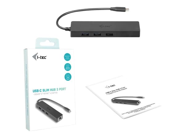 i-Tec USB C Slim 3-port HUB with Gigabit Ethernet adapter - Hubb - 3 x SuperSpeed USB 3.0 + 1 x 10/100/1000 - skrivbordsmodell