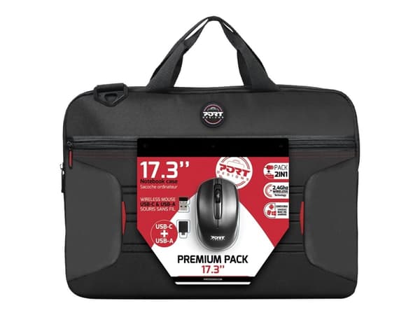 PORT Designs - Premium Pack - notebookbæreveske - 17.3" - med 1000 dpi USB-C og USB-A trådløs optisk mus