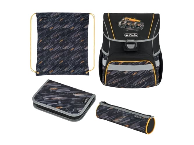 Herlitz Loop Plus Monster Truck, Pennfack, Pencil pouch, Skolväska, Sport bag, Pojke, Mellanstadium, Ryggsäck, 16 l, Framficka, Sidoficka
