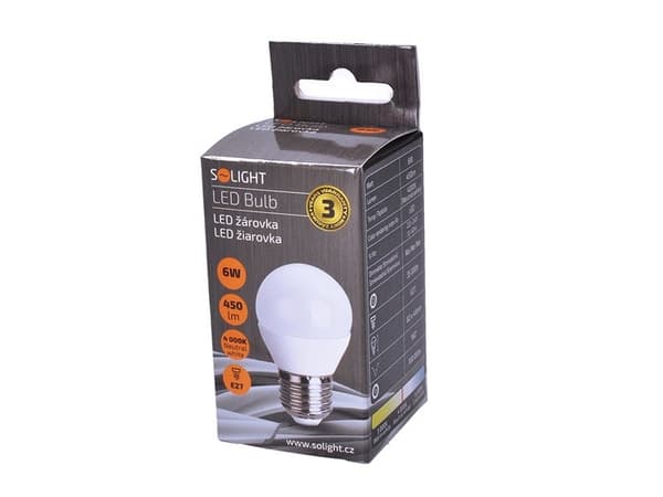 Solight WZ418, 6 W, 37 W, E27, 450 LM, 35000 h, Neutral vit