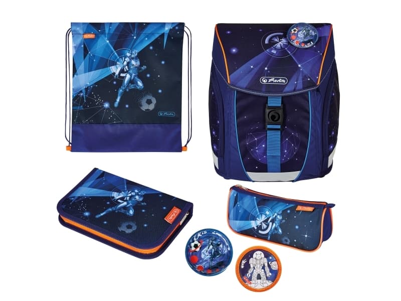 Herlitz FiloLight Plus Galaxy Game, Pencil pouch, Sport bag, Pennfack, Skolväska, Pojke, Grundskola, Ryggsäck, 16 l, Framficka, Sidoficka