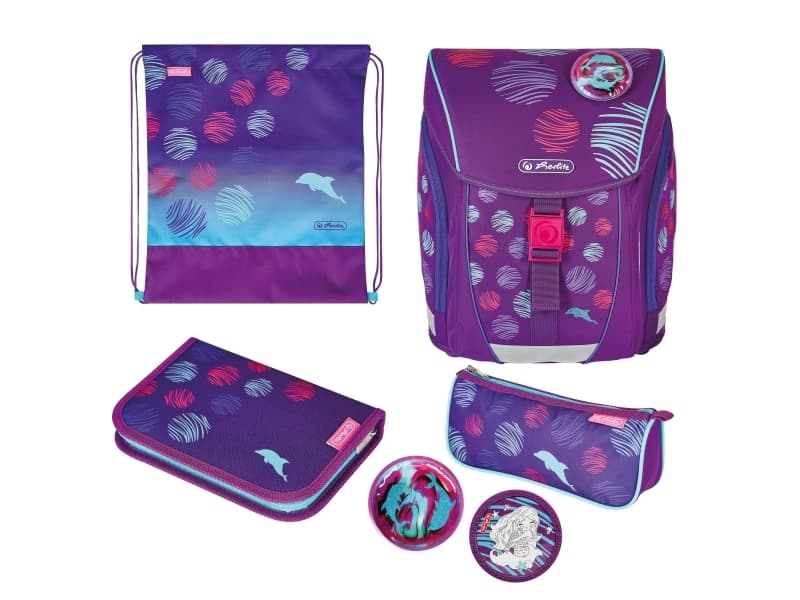 Herlitz FiloLight Plus Sea Bubbles, Pencil pouch, Sport bag, Pennfack, Skolväska, Flicka, Grundskola, Ryggsäck, 16 l, Framficka, Sidoficka