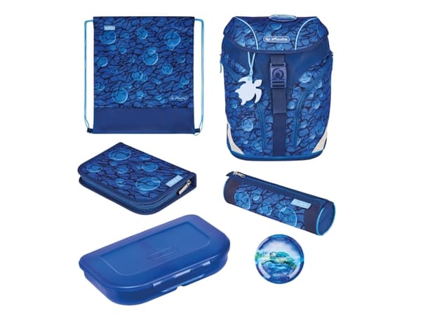 Herlitz SoftLight Plus GreenLine Deep Sea, Matlåda, Pennfack, Pencil pouch, Skolväska, Sport bag, Pojke, Grundskola, Ryggsäck, 16 l, Sidoficka