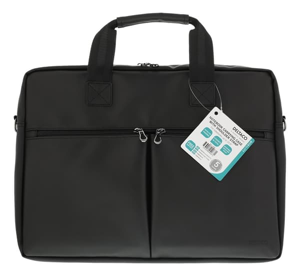 DELTACO notebookväska upp till 15,6", frontfickor, PU-läder, svart
