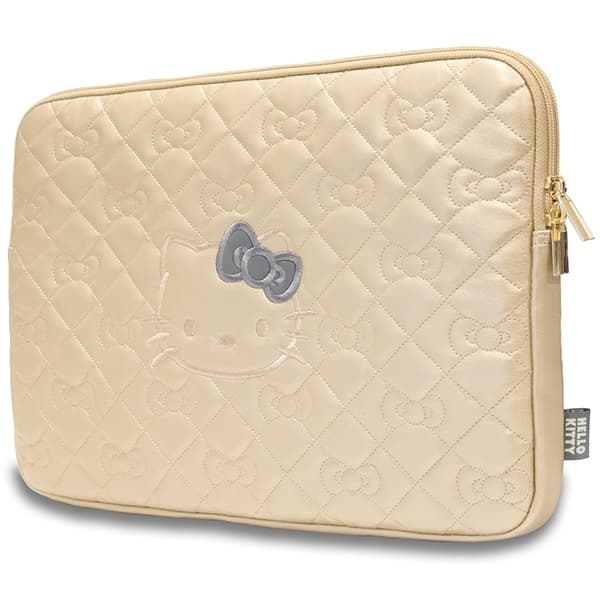 Hello Kitty Datorfodral 14" Zip PU Quilted Bows - Guld