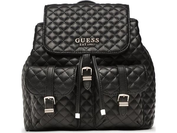 Guess, Adam Flap, Ecological leather, Textile Backpack, Black, For Women For Women
