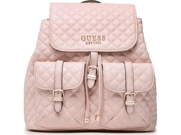 Guess, Adam Flap, Polyuretan, Textile Backpack, Pale Rose, Women Women