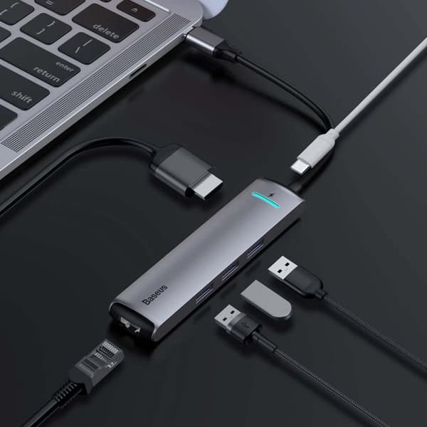 Baseus 6-i-1 smart USB-C-HUB dockningsstation - Grå