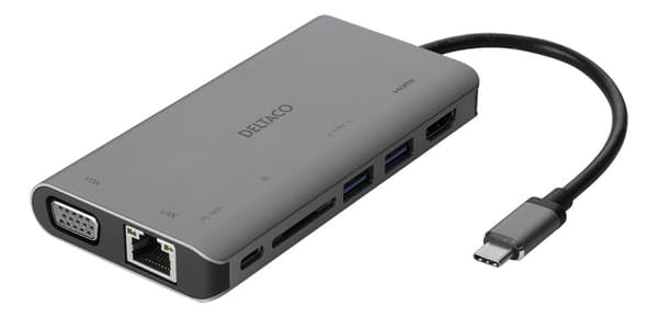 USB-C docking station, HDMI/VGA/2x USB-A space grey