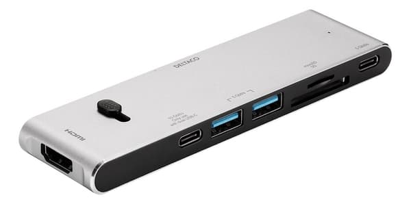 deltaco USB-C MB docking station HDMI/SD/mSD reader PD 3.0 spc. grey
