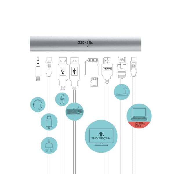 i-tec-metallinen jäähdytyslevy kannettaville (jopa 15,6") USB-C-telakointiasemalla (virransyöttö 100 W) (C31METALDOCKPADPD)
